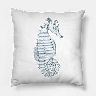 Pencil Sketch of a Seahorse on Natural Green Pillow