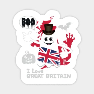 BOO GHOST with the English flag "I love Great Britain" - cute Halloween Magnet