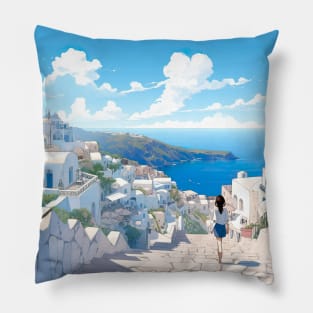 Greece Santorini Landscape - Anime Wallpaper Pillow