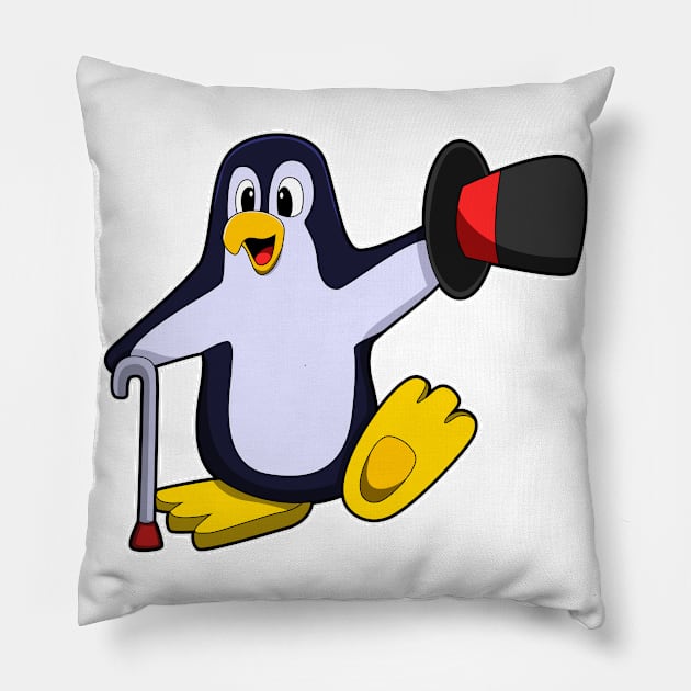 Penguin as Gentleman with Hat & Walking stick Pillow by Markus Schnabel