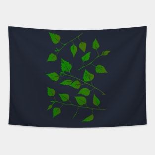 Birch Tree Leaf and Stem Forest Pattern (on navy) Tapestry