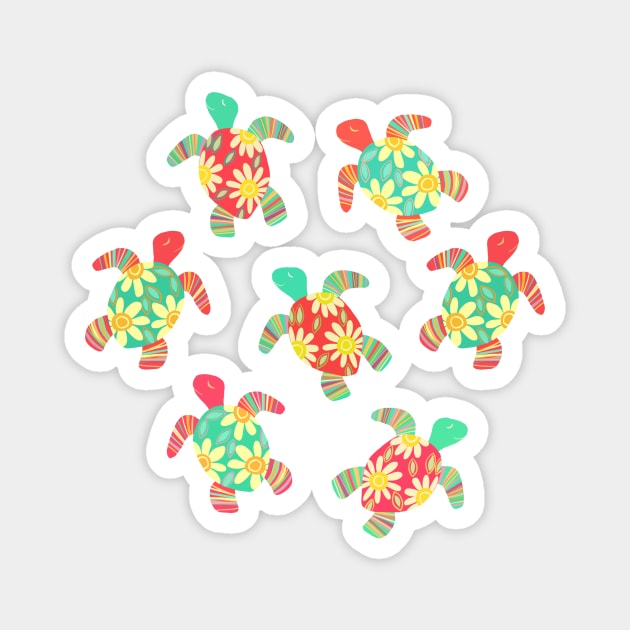 Cute Flower Child Hippy Turtles Magnet by micklyn