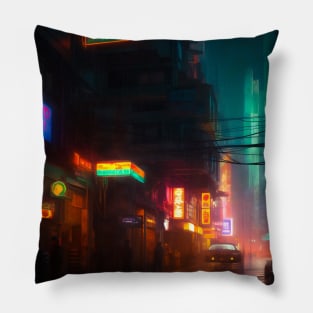 Bright Neon Cityscape Pillow