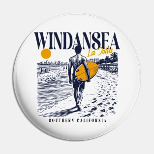 Vintage Surfing Windansea, La Jolla, California // Retro Surfer Sketch // Surfer's Paradise Pin