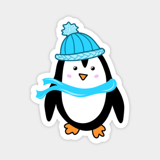 Festive Winter Penguin with Blue Knit Hat and Scarf, made by EndlessEmporium Magnet