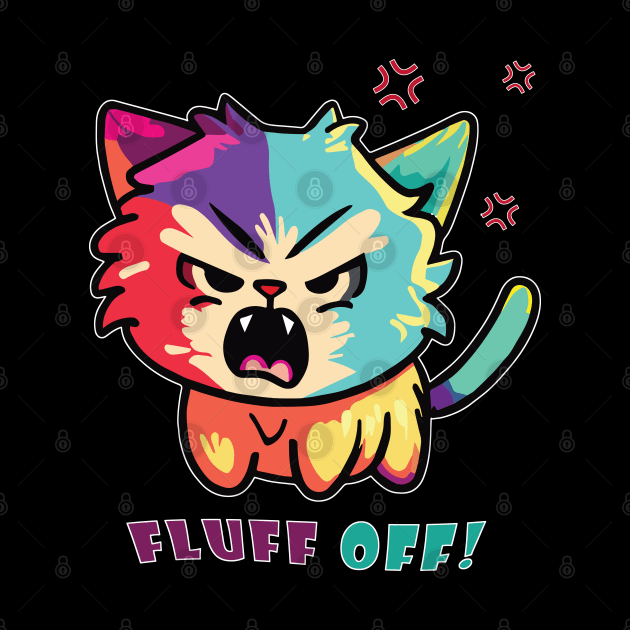 Colorful cute angry cat hissing Fluff Off by SPJE Illustration Photography