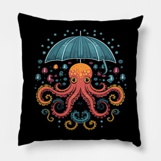 Octopus Rainy Day With Umbrella Pillow