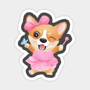 cute little corgi with ballerina tshirt Magnet