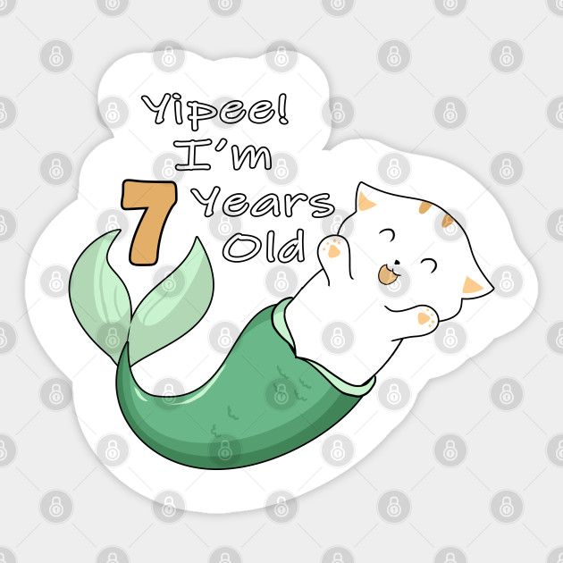 Mermaid Cat For 7 Years Old Birthday 7 Years Old Sticker