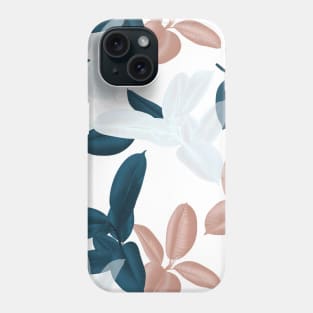Rose Gold Pink, Navy Blue and White Leaves Botanical Design Phone Case