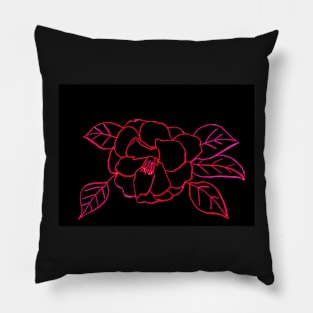 Rose Line Drawing Illustration with black Background Pillow