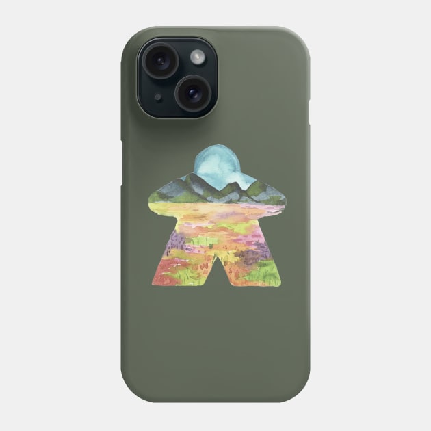 Watercolor Meeple Mountain Landscape |  Game Room Décor Phone Case by gloobella