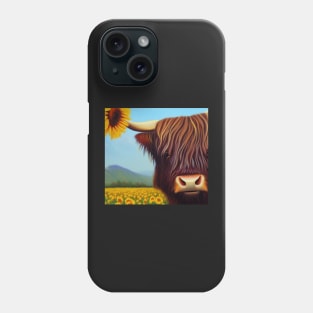 Highland Cow with a Field of Sunflowers Phone Case