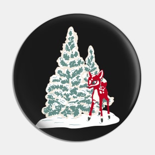 Vintage Christmas Tree Cookie with Red Baby Deer Ornament in Snow Pin