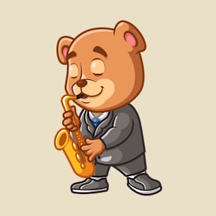 Bear Playing Saxophone Creative Cartoon T-Shirt