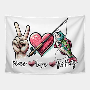 Peace Love Fishing Funny Quote Hilarious Sayings Humor Gift Tapestry