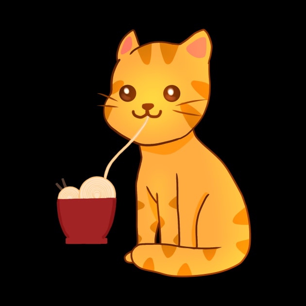 Kawaii Ginger Cat Eating Ramen, Cat Lover by dukito