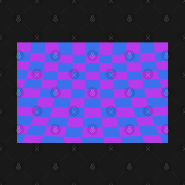 Warped perspective coloured checker board effect grid purple and blue by Russell102