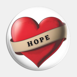 Hope - Lovely Red Heart With a Ribbon Pin