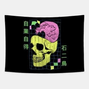 Great Wave Off Kaganawa Retrowave Aesthetic Tapestry