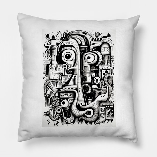 Cartoon Anteater Graffiti #3 Pillow by Chromatic Fusion Studio