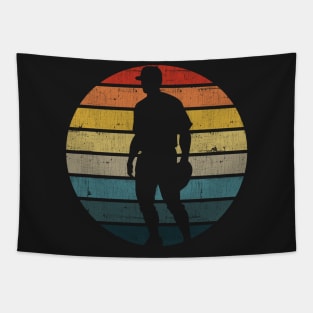 Baseball Silhouette On A Distressed Retro Sunset print Tapestry