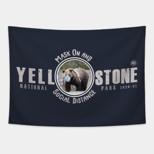 Yellowstone Grizzly Bear Mask On & Social Distance - dark Tapestry