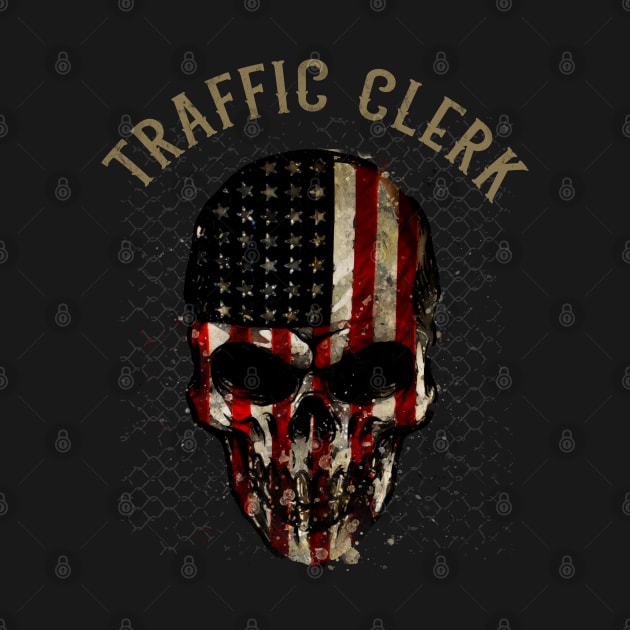 Traffic Clerk - Watercolor Skull in American Flag Design by best-vibes-only