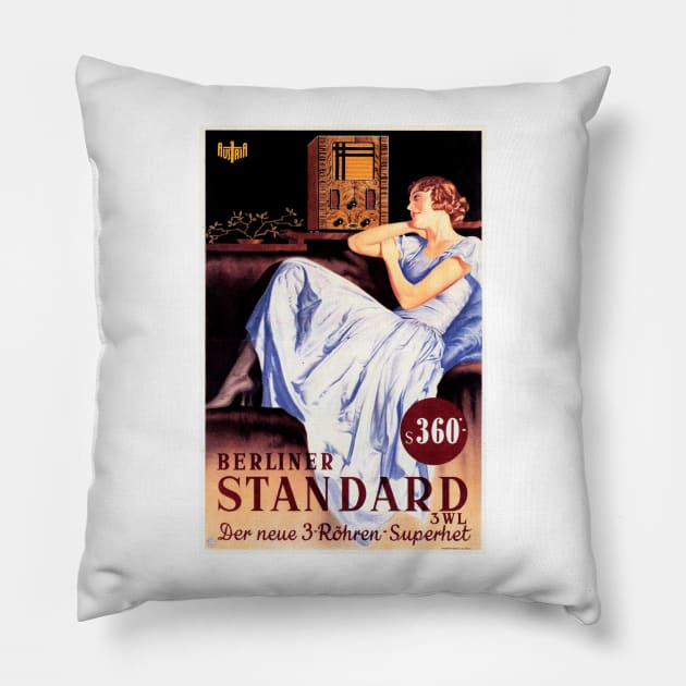 Berliner Standard Radio Advertisement Retro Woman Pin Up Austrian Vintage Pillow by vintageposters