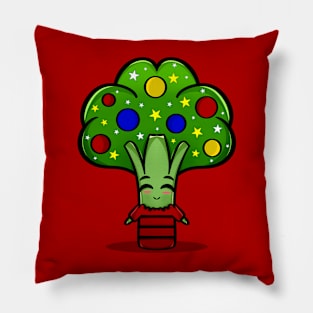 Cute Funny Kawaii Vegan Christmas Tree Brocolli Holiday Cartoon Pillow