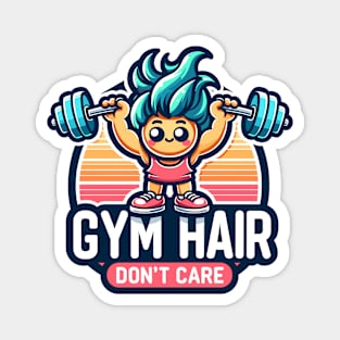 Fun Gym Hair Don't Care Fitness Tee Magnet