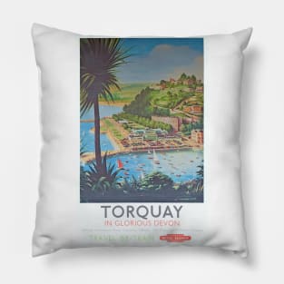 Vintage BR travel poster for Torquay Pillow