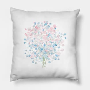 light pink and blue baby breath bouquet Pillow