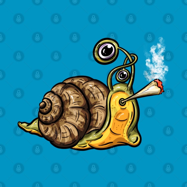 Toking Smoking Weed Snail Cartoon Illustration by Squeeb Creative