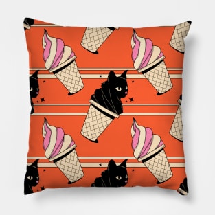 Ice Cream Black Cat Pattern in orange Pillow