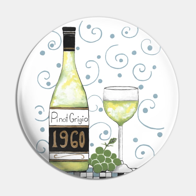 WHITE Wine Bottle And Wine Glass Acrylic Painting Pin by SartorisArt1