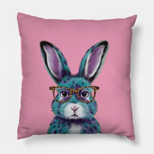 Super Cute Bunny Wearing Leopard Glasses, Easter Bunny Graphic Pillow