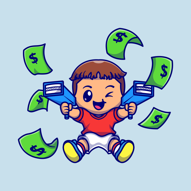 Cute Boy With Money Gun Cartoon by Catalyst Labs