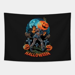 Zombie pumpkin - Halloween Tapestry