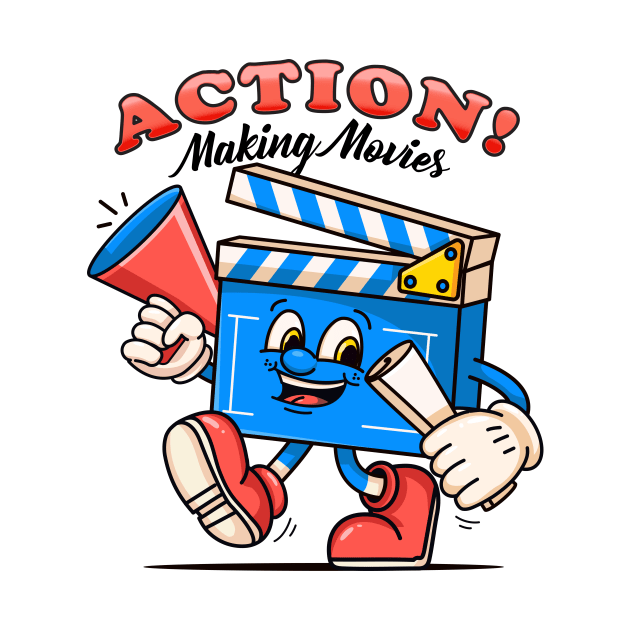 Action, Making Movie. Clapperboard movie director character mascot by Vyndesign