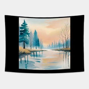 Lake pastel water color painting Tapestry