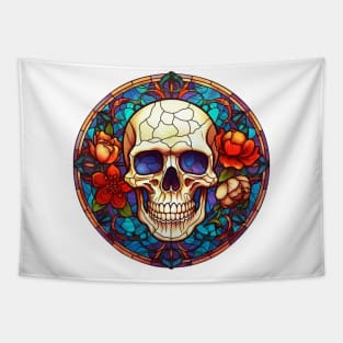 Stained Glass Floral Skull #4 Tapestry