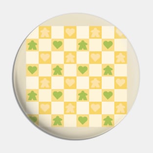 Yellow and Green Meeple Gingham Check | Game Night Picnic Checkerboard Pin