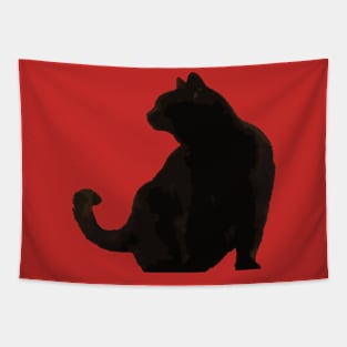 Black Cat Elegant Profile Minimalist Silhouette Tapestry