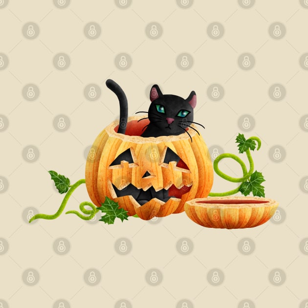 Cat sitting in a Halloween pumpkin by CleanRain3675