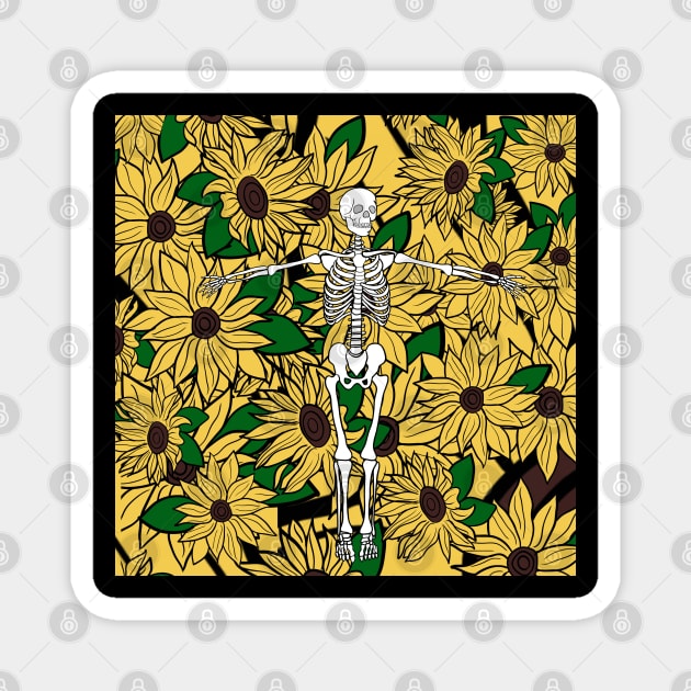 Skeleton in sunflower garden Magnet by Mermaidssparkle