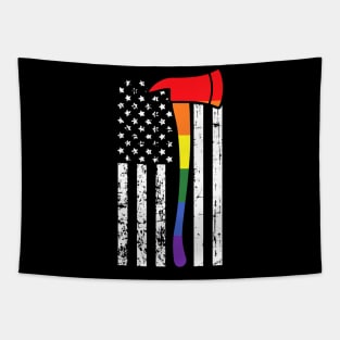 Firefighter American Flag LGBT-Q Gay Pride Flag Fireman Tapestry