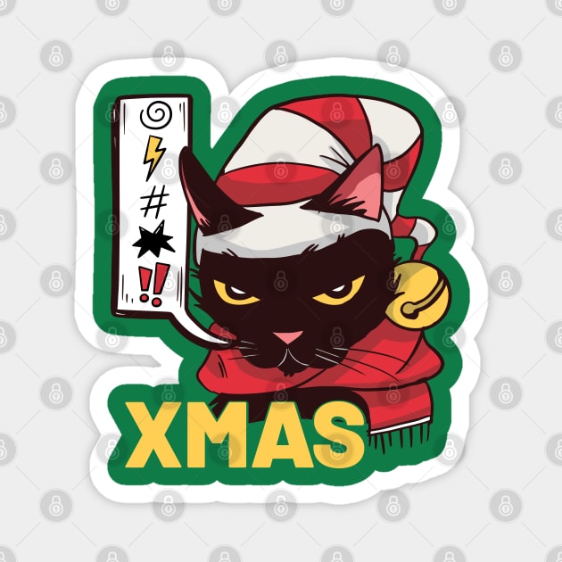 I Hate Christmas Funny Cute Angry Cat Face Pun Magnet by creative
