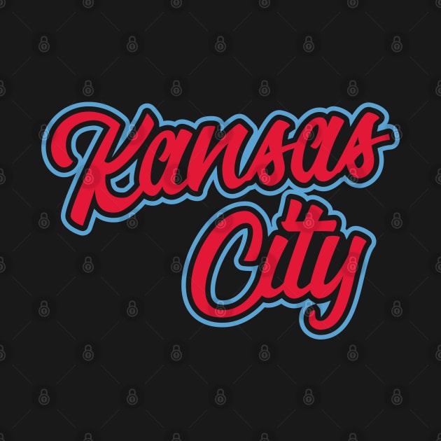 Vintage Kansas City Red And Baby Blue Script For KCMO Locals by eighttwentythreetees