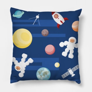 Space background with astronauts, planets and spacecrafts Pillow